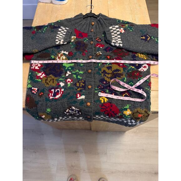 Rare Vintage GAP Hand-Knit Wool Cardigan – Bold Floral szL - Picture 6 of 8